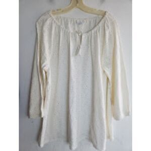 J.Jill Women Ivory White Open Eyelet 100% Cotton V Neck Peasant Blouse size XL